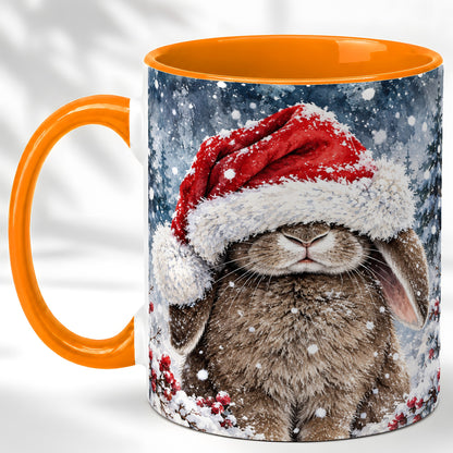 #pl[11oz|Orange] Christmas Bunny Coffee Mug, Snowy Rabbit Mug, Ceramic Cup