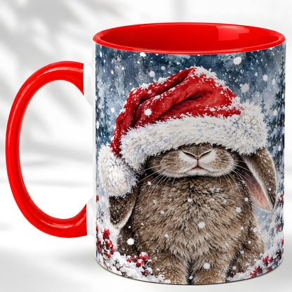 Christmas Bunny Coffee Mug, Snowy Rabbit Mug, Ceramic Cup