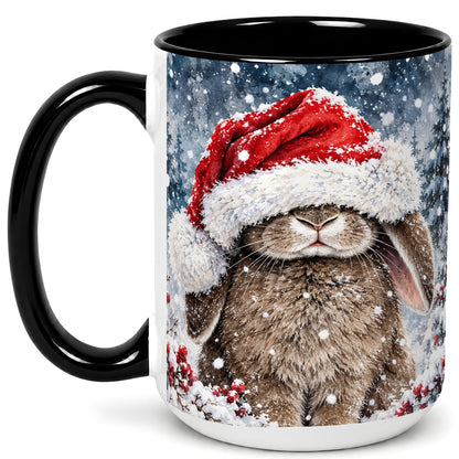 #pl[15oz|Black] Christmas Bunny Coffee Mug, Snowy Rabbit Mug, Ceramic Cup