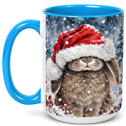 #pl[15oz|Blue] Christmas Bunny Coffee Mug, Snowy Rabbit Mug, Ceramic Cup