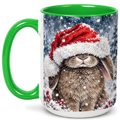 #pl[15oz|Green] Christmas Bunny Coffee Mug, Snowy Rabbit Mug, Ceramic Cup