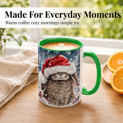 #pl[15oz|Green] Christmas Bunny Coffee Mug, Snowy Rabbit Mug, Ceramic Cup