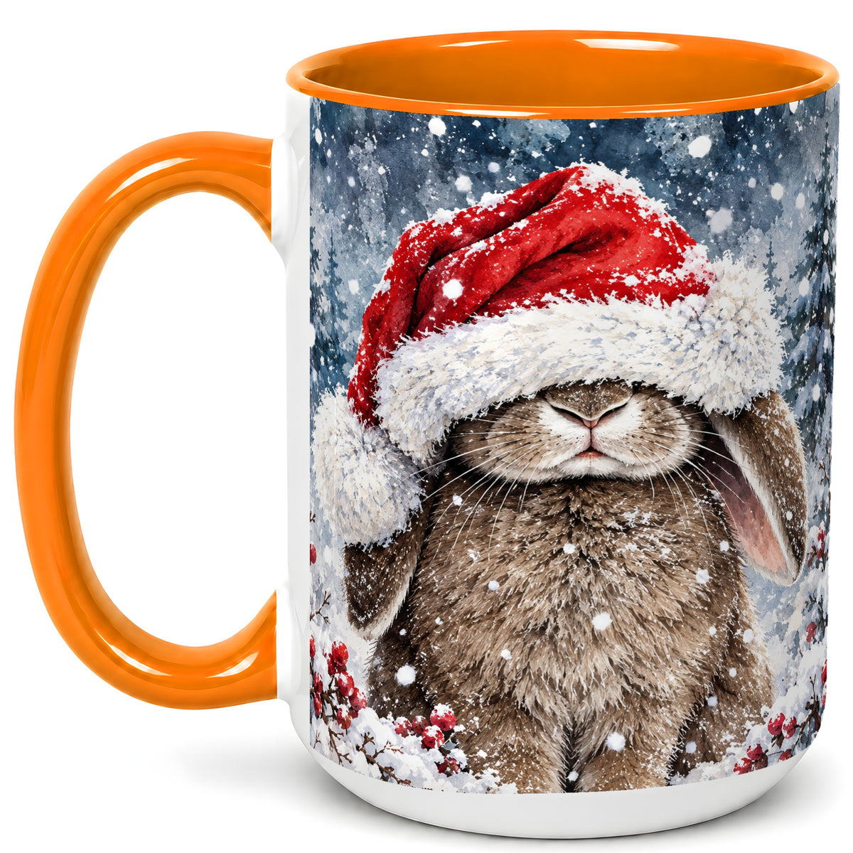 #pl[15oz|Orange] Christmas Bunny Coffee Mug, Snowy Rabbit Mug, Ceramic Cup