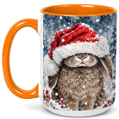 #pl[15oz|Orange] Christmas Bunny Coffee Mug, Snowy Rabbit Mug, Ceramic Cup