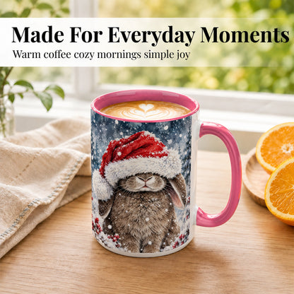 #pl[15oz|Pink] Christmas Bunny Coffee Mug, Snowy Rabbit Mug, Ceramic Cup