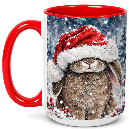 #pl[15oz|Red] Christmas Bunny Coffee Mug, Snowy Rabbit Mug, Ceramic Cup