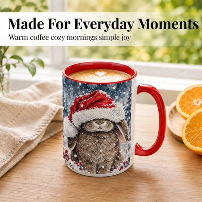 #pl[15oz|Red] Christmas Bunny Coffee Mug, Snowy Rabbit Mug, Ceramic Cup