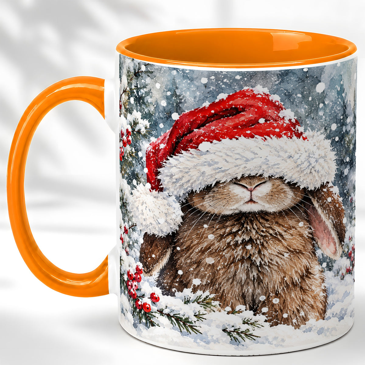 #pl[11oz|Orange] Winter Bunny Coffee Mug, Santa Hat Rabbit Mug, Ceramic Cup
