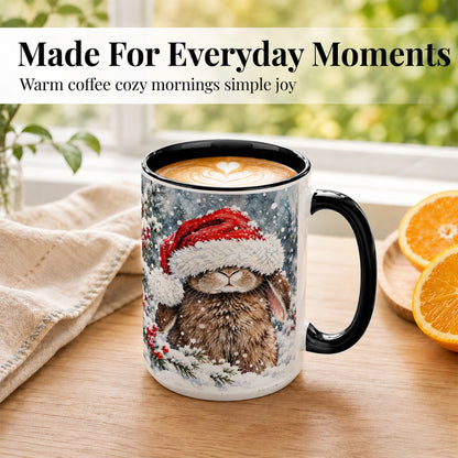 #pl[15oz|Black] Winter Bunny Coffee Mug, Santa Hat Rabbit Mug, Ceramic Cup