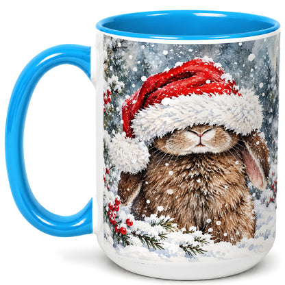 #pl[15oz|Blue] Winter Bunny Coffee Mug, Santa Hat Rabbit Mug, Ceramic Cup