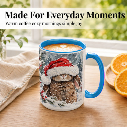 #pl[15oz|Blue] Winter Bunny Coffee Mug, Santa Hat Rabbit Mug, Ceramic Cup