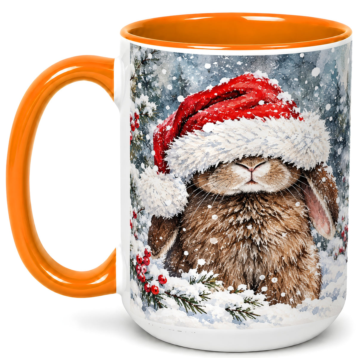 #pl[15oz|Orange] Winter Bunny Coffee Mug, Santa Hat Rabbit Mug, Ceramic Cup