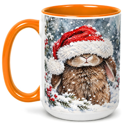 #pl[15oz|Orange] Winter Bunny Coffee Mug, Santa Hat Rabbit Mug, Ceramic Cup
