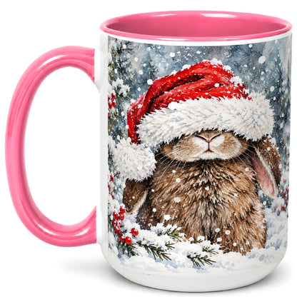 #pl[15oz|Pink] Winter Bunny Coffee Mug, Santa Hat Rabbit Mug, Ceramic Cup