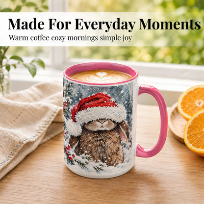#pl[15oz|Pink] Winter Bunny Coffee Mug, Santa Hat Rabbit Mug, Ceramic Cup