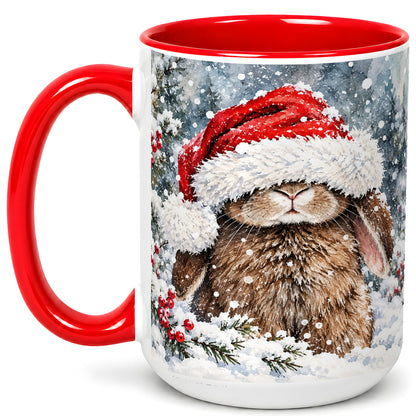 #pl[15oz|Red] Winter Bunny Coffee Mug, Santa Hat Rabbit Mug, Ceramic Cup