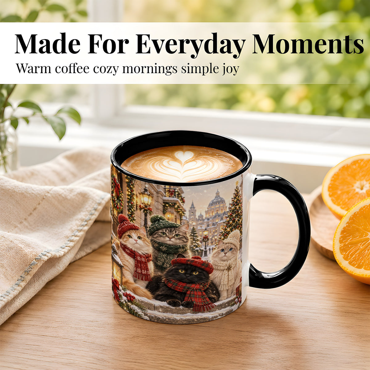 #pl[11oz|Black] Christmas Cats Coffee Mug, Winter Cat Group Mug, Ceramic Cup
