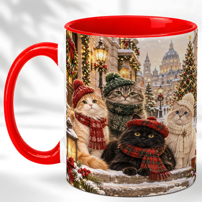 Christmas Cats Coffee Mug, Winter Cat Group Mug, Ceramic Cup