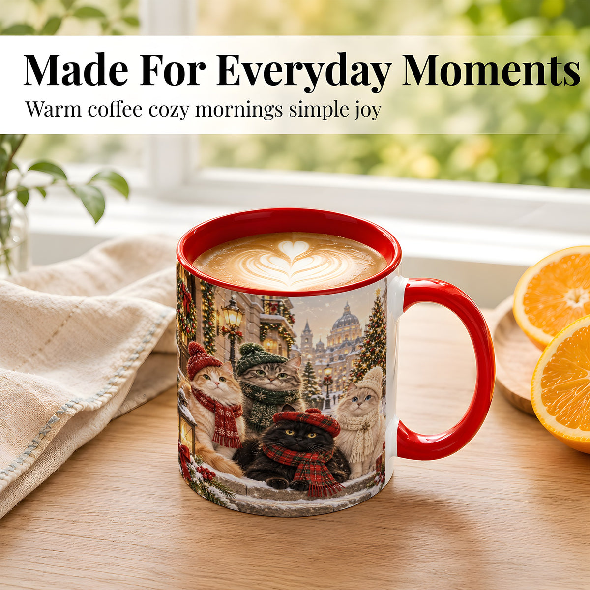 #pl[11oz|Red] Christmas Cats Coffee Mug, Winter Cat Group Mug, Ceramic Cup