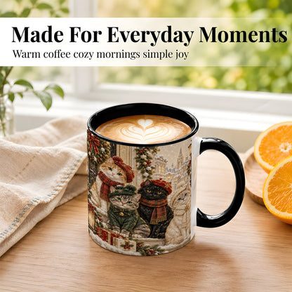 #pl[11oz|Black] Christmas Cat Family Coffee Mug, Holiday Cats Mug, Ceramic Cup