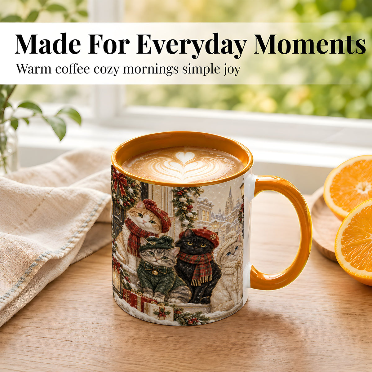 #pl[11oz|Orange] Christmas Cat Family Coffee Mug, Holiday Cats Mug, Ceramic Cup