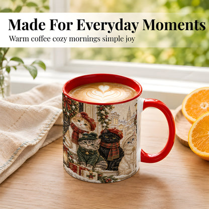 #pl[11oz|Red] Christmas Cat Family Coffee Mug, Holiday Cats Mug, Ceramic Cup