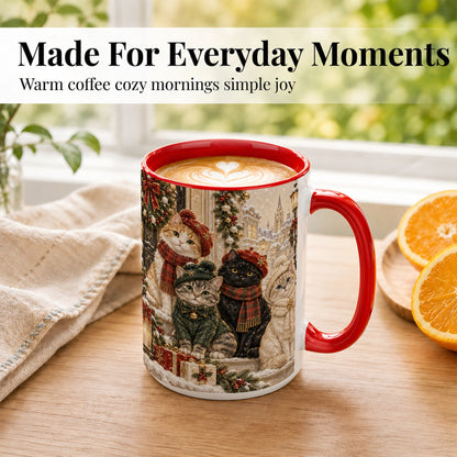 #pl[15oz|Red] Christmas Cat Family Coffee Mug, Holiday Cats Mug, Ceramic Cup