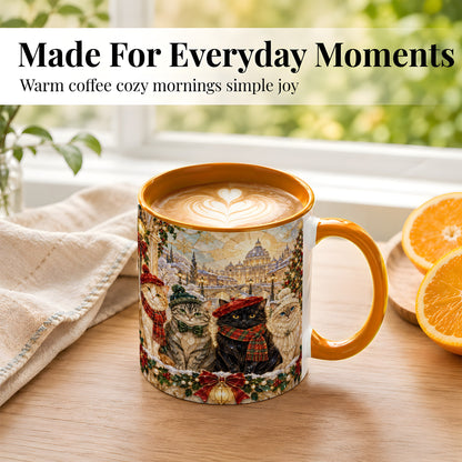 #pl[11oz|Orange] Stained Glass Cats Coffee Mug, Christmas Cat Mug, Ceramic Cup