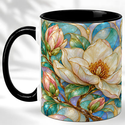 #pl[11oz|Black] Jeweled Floral Coffee Mug, Botanical Bloom Mug, Ceramic Cup