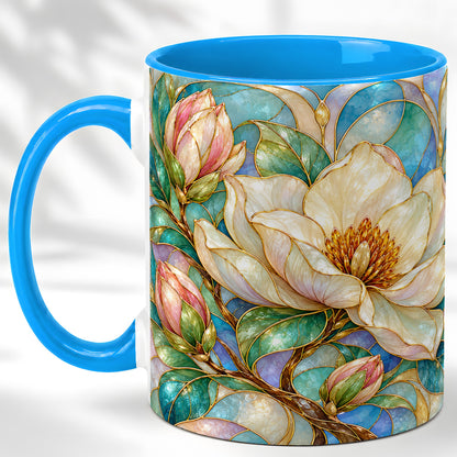 #pl[11oz|Blue] Jeweled Floral Coffee Mug, Botanical Bloom Mug, Ceramic Cup