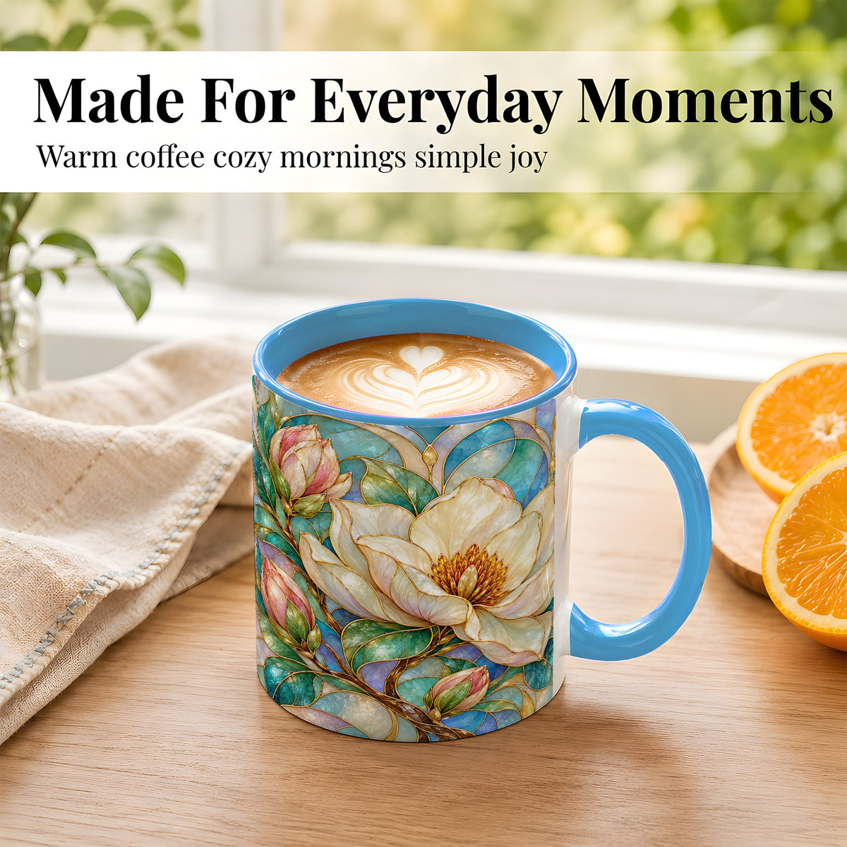 #pl[11oz|Blue] Jeweled Floral Coffee Mug, Botanical Bloom Mug, Ceramic Cup