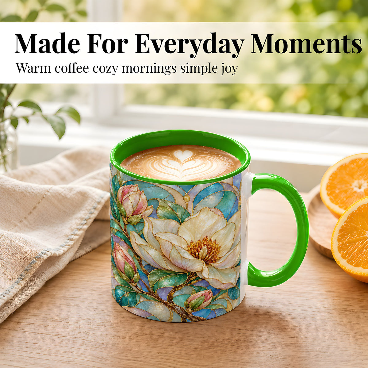 #pl[11oz|Green] Jeweled Floral Coffee Mug, Botanical Bloom Mug, Ceramic Cup
