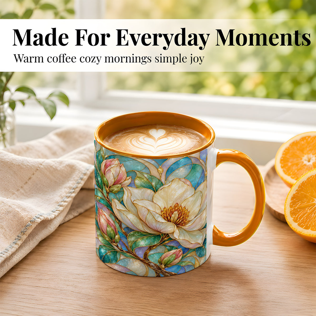 #pl[11oz|Orange] Jeweled Floral Coffee Mug, Botanical Bloom Mug, Ceramic Cup