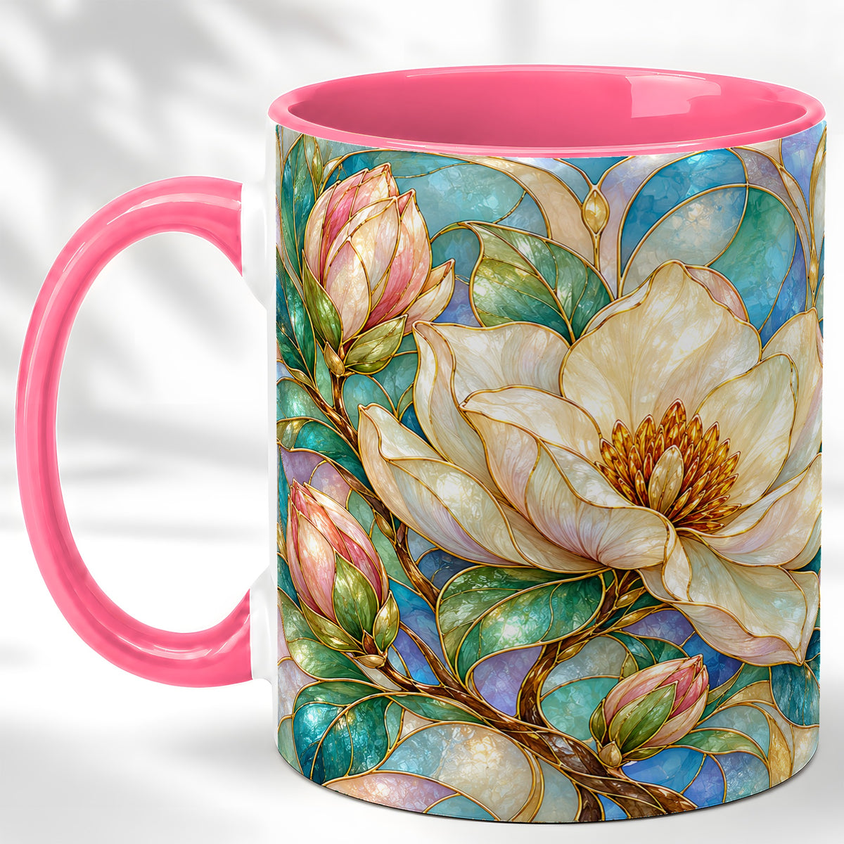 #pl[11oz|Pink] Jeweled Floral Coffee Mug, Botanical Bloom Mug, Ceramic Cup