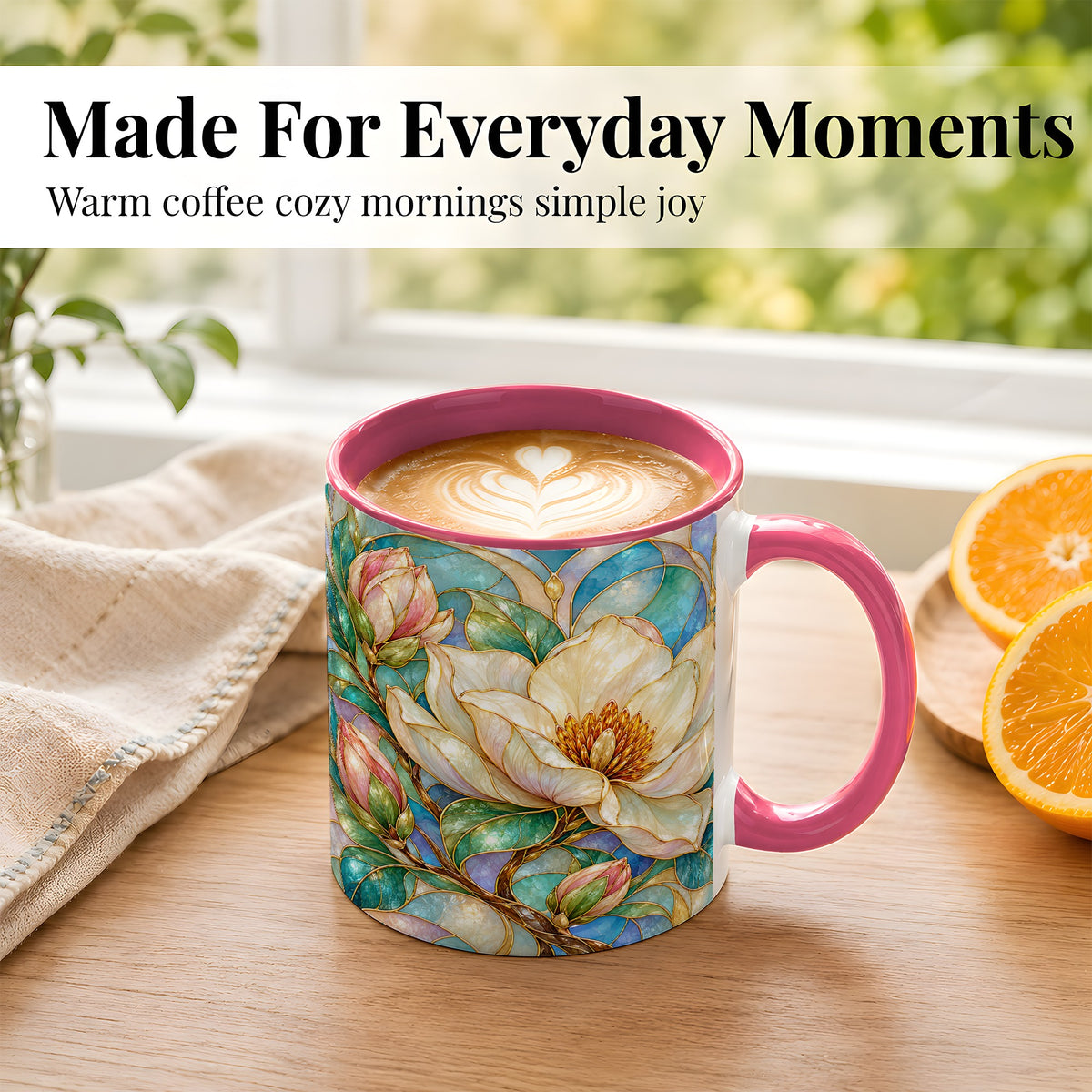 #pl[11oz|Pink] Jeweled Floral Coffee Mug, Botanical Bloom Mug, Ceramic Cup