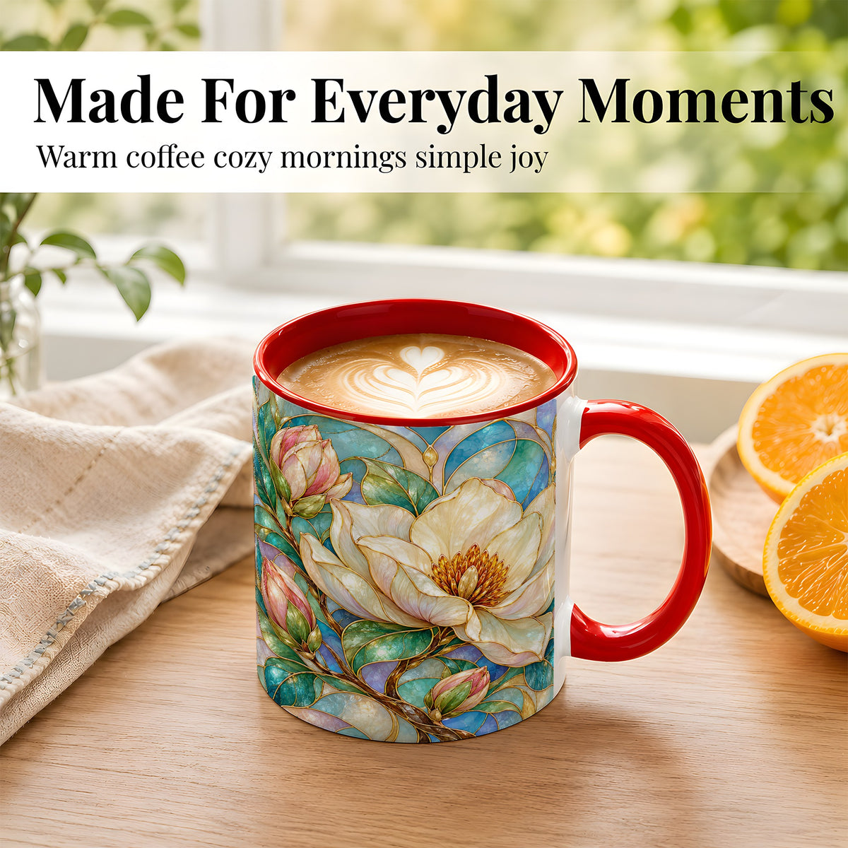 #pl[11oz|Red] Jeweled Floral Coffee Mug, Botanical Bloom Mug, Ceramic Cup