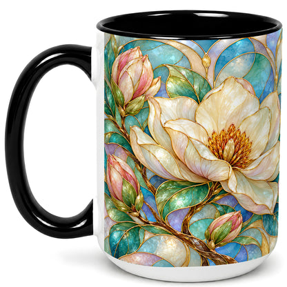 #pl[15oz|Black] Jeweled Floral Coffee Mug, Botanical Bloom Mug, Ceramic Cup