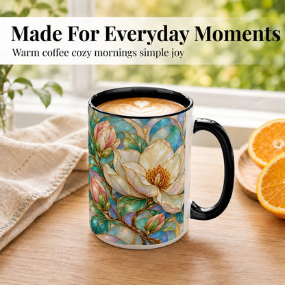 #pl[15oz|Black] Jeweled Floral Coffee Mug, Botanical Bloom Mug, Ceramic Cup