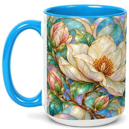 #pl[15oz|Blue] Jeweled Floral Coffee Mug, Botanical Bloom Mug, Ceramic Cup