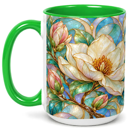 #pl[15oz|Green] Jeweled Floral Coffee Mug, Botanical Bloom Mug, Ceramic Cup