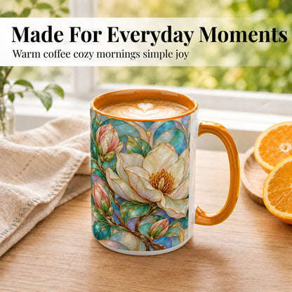 #pl[15oz|Orange] Jeweled Floral Coffee Mug, Botanical Bloom Mug, Ceramic Cup