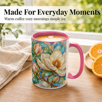 #pl[15oz|Pink] Jeweled Floral Coffee Mug, Botanical Bloom Mug, Ceramic Cup