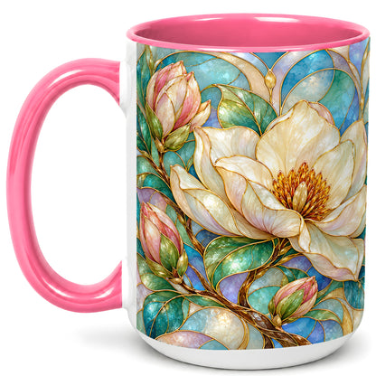 #pl[15oz|Pink] Jeweled Floral Coffee Mug, Botanical Bloom Mug, Ceramic Cup