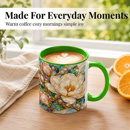 #pl[11oz|Green] Pearl Floral Coffee Mug, Jeweled Blossom Mug, Ceramic Cup