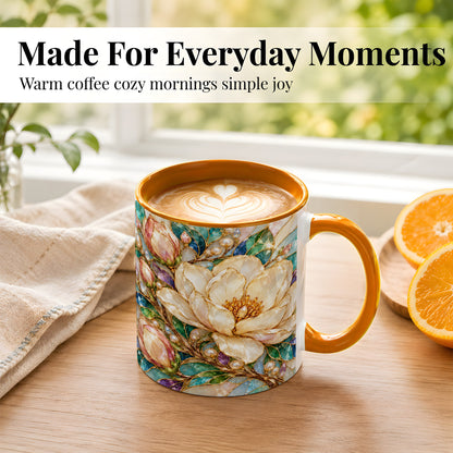 #pl[11oz|Orange] Pearl Floral Coffee Mug, Jeweled Blossom Mug, Ceramic Cup