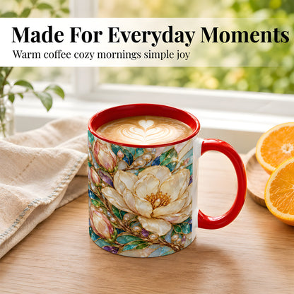 #pl[11oz|Red] Pearl Floral Coffee Mug, Jeweled Blossom Mug, Ceramic Cup