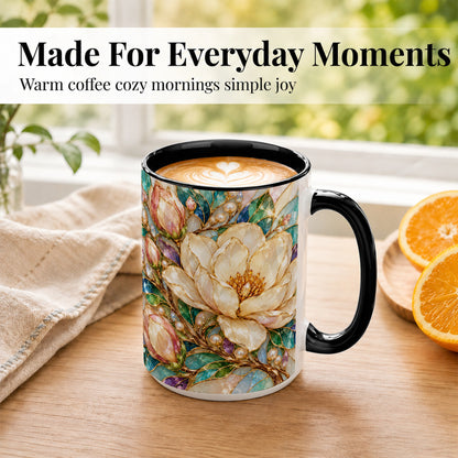 #pl[15oz|Black] Pearl Floral Coffee Mug, Jeweled Blossom Mug, Ceramic Cup