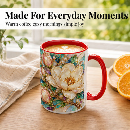 #pl[15oz|Red] Pearl Floral Coffee Mug, Jeweled Blossom Mug, Ceramic Cup