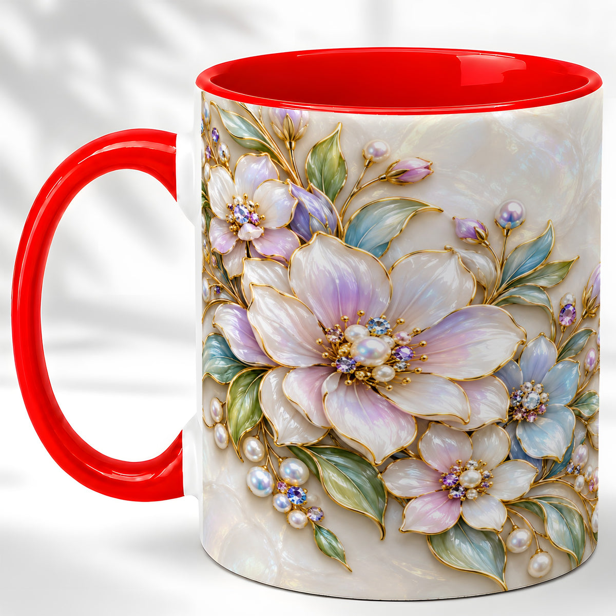 Pastel Floral Coffee Mug, Pearl Blossom Mug, Ceramic Cup