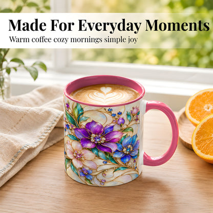 #pl[11oz|Pink] Gem Floral Coffee Mug, Colorful Blossom Mug, Ceramic Cup